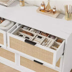 Commode en rotin à 6 tiroirs pour chambre à coucher, commode en bois avec poignée en métal, organisateur polyvalent moderne pour chambre à coucher, entrée, couloir