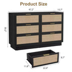 Commode en rotin à 6 tiroirs pour chambre à coucher, commode en bois avec poignée en métal, organisateur polyvalent moderne pour chambre à coucher, entrée, couloir
