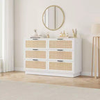 Commode en rotin à 6 tiroirs pour chambre à coucher, commode en bois avec poignée en métal, organisateur polyvalent moderne pour chambre à coucher, entrée, couloir