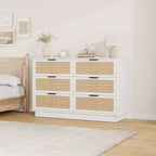 Commode en rotin à 6 tiroirs pour chambre à coucher, commode en bois avec poignée en métal, organisateur polyvalent moderne pour chambre à coucher, entrée, couloir