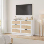 Commode en rotin à 6 tiroirs pour chambre à coucher, commode en bois avec poignée en métal, organisateur polyvalent moderne pour chambre à coucher, entrée, couloir