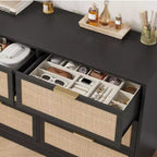 Commode en rotin à 6 tiroirs pour chambre à coucher, commode en bois avec poignée en métal, organisateur polyvalent moderne pour chambre à coucher, entrée, couloir