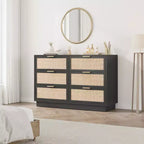 Commode en rotin à 6 tiroirs pour chambre à coucher, commode en bois avec poignée en métal, organisateur polyvalent moderne pour chambre à coucher, entrée, couloir