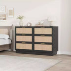 Commode en rotin à 6 tiroirs pour chambre à coucher, commode en bois avec poignée en métal, organisateur polyvalent moderne pour chambre à coucher, entrée, couloir
