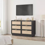Commode en rotin à 6 tiroirs pour chambre à coucher, commode en bois avec poignée en métal, organisateur polyvalent moderne pour chambre à coucher, entrée, couloir