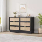 6 Drawer Rattan Dresser for Bedroom,Wood Chest of Drawers with Metal Handle,Modern Versatile Organizer for Bedroom,Entryway, Hallway
