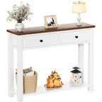 Besiost 2-Tier Farmhouse Console Table with Drawers, Narrow Sofa Table for Entryway, Living Room, or Hallway - White