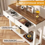 Console de style campagnard à deux niveaux avec tiroirs, table d'appoint étroite pour entrée, salon ou couloir - Blanche