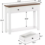 Console de style campagnard à deux niveaux avec tiroirs, table d'appoint étroite pour entrée, salon ou couloir - Blanche
