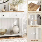 Console de style campagnard à deux niveaux avec tiroirs, table d'appoint étroite pour entrée, salon ou couloir - Blanche