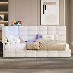 FAMYYT Twin Size Upholstered Daybed With 2 Drawers, Charging Station, LED Lights and Storage Headboard, Easy Assembly