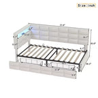 Lit de repos capitonné taille double avec 2 tiroirs, station de recharge, lumières LED et tête de lit avec rangement