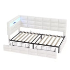 Lit de repos capitonné taille double avec 2 tiroirs, station de recharge, lumières LED et tête de lit avec rangement