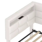 Lit de repos capitonné taille double avec 2 tiroirs, station de recharge, lumières LED et tête de lit avec rangement