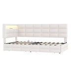 Lit de repos capitonné taille double avec 2 tiroirs, station de recharge, lumières LED et tête de lit avec rangement
