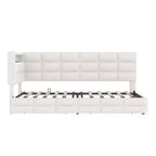 Lit de repos capitonné taille double avec 2 tiroirs, station de recharge, lumières LED et tête de lit avec rangement