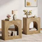 Lantine Square End Table, 2-Tier Farmhouse Side Table with Arched Open Shelf for Small Spaces, Living Room