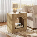 Table d'appoint carrée, table d'appoint de ferme à 2 niveaux avec étagère ouverte arquée pour petits espaces, salon
