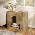 Table d'appoint carrée, table d'appoint de ferme à 2 niveaux avec étagère ouverte arquée pour petits espaces, salon