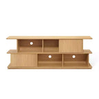 LuxenHome Compact 2-Layer TV Stand, Mixed Storage Console with Cabinets and Open Shelves Brown