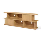 Meuble TV compact à 2 niveaux, console de rangement mixte avec armoires et étagères ouvertes Marron