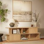 Meuble TV compact à 2 niveaux, console de rangement mixte avec armoires et étagères ouvertes Marron