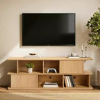 Meuble TV compact à 2 niveaux, console de rangement mixte avec armoires et étagères ouvertes Marron