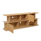 Meuble TV compact à 2 niveaux, console de rangement mixte avec armoires et étagères ouvertes Marron