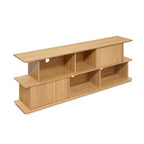 Meuble TV compact à 2 niveaux, console de rangement mixte avec armoires et étagères ouvertes Marron