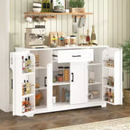 Meuble buffet avec 4 portes, rangement de cuisine avec tiroir, étagères réglables et crochets latéraux pour salle à manger