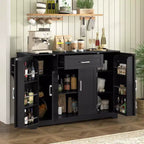 Meuble buffet avec 4 portes, rangement de cuisine avec tiroir, étagères réglables et crochets latéraux pour salle à manger