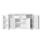 Meuble buffet avec 4 portes, rangement de cuisine avec tiroir, étagères réglables et crochets latéraux pour salle à manger