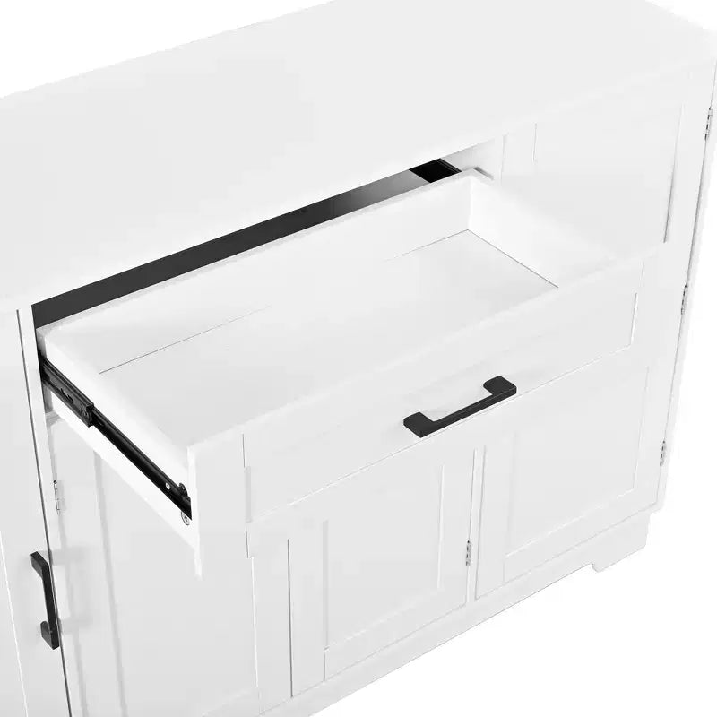 Meuble buffet avec 4 portes, rangement de cuisine avec tiroir, étagères réglables et crochets latéraux pour salle à manger