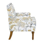 Fauteuil d'appoint contemporain en bois tapissé fleuri avec garniture cloutée