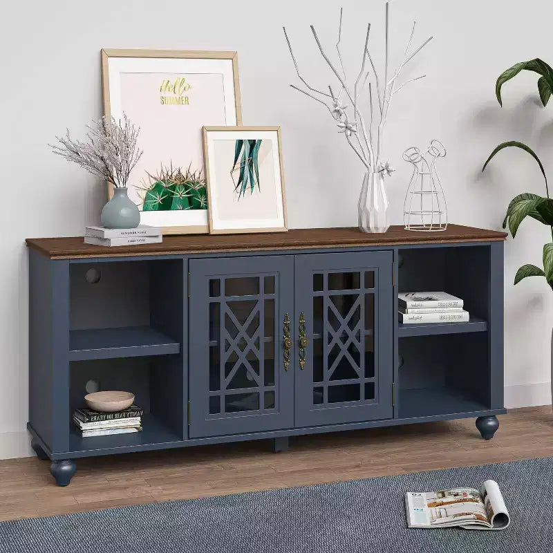 Meuble TV de style vintage de 152 cm pour téléviseurs jusqu'à 70" - Bleu marine