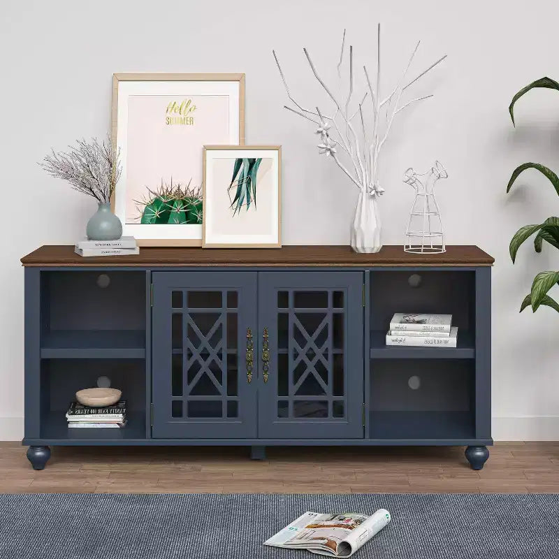 Meuble TV de style vintage de 152 cm pour téléviseurs jusqu'à 70" - Bleu marine