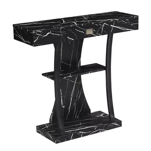 Breighton Home Newport 1 Drawer Harri Console Table with Shelves in Black Faux Marble