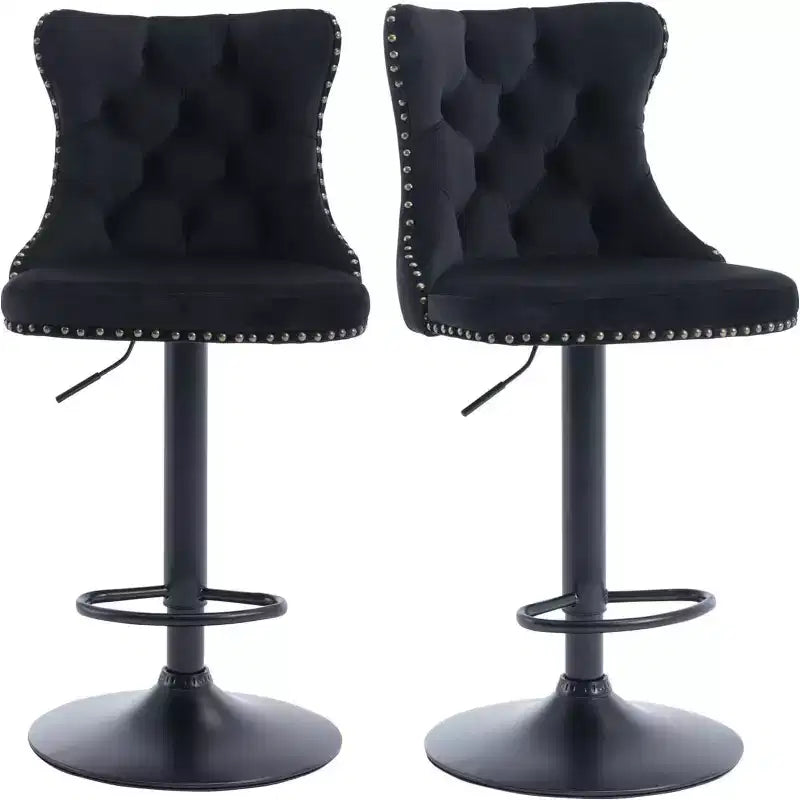 Swivel Velvet Barstools Set of 2, Modern Swivel Upholstered Bar Stools with Backs Comfortable Tufted for Home Pub and Kitchen Island,Black