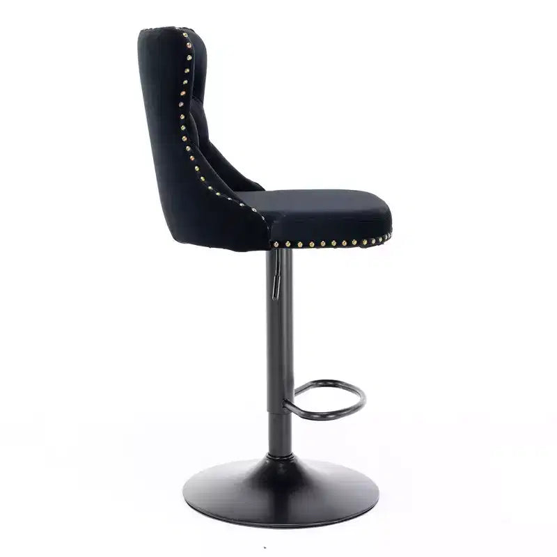 Tabourets de bar pivotants en velours, lot de 2, hauteur réglable, dossier mi-hauteur capitonné, noir