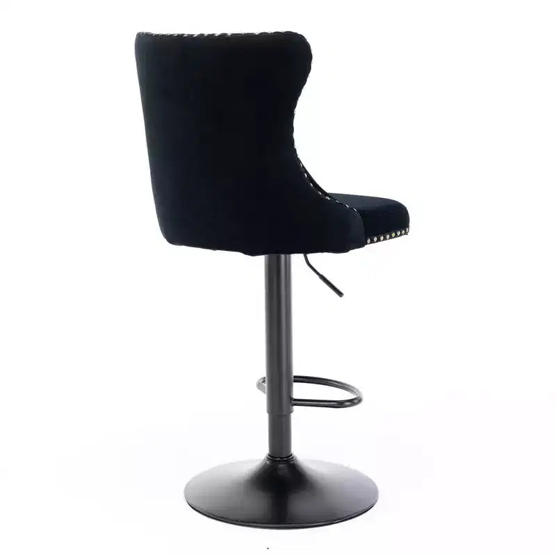Tabourets de bar pivotants en velours, lot de 2, hauteur réglable, dossier mi-hauteur capitonné, noir