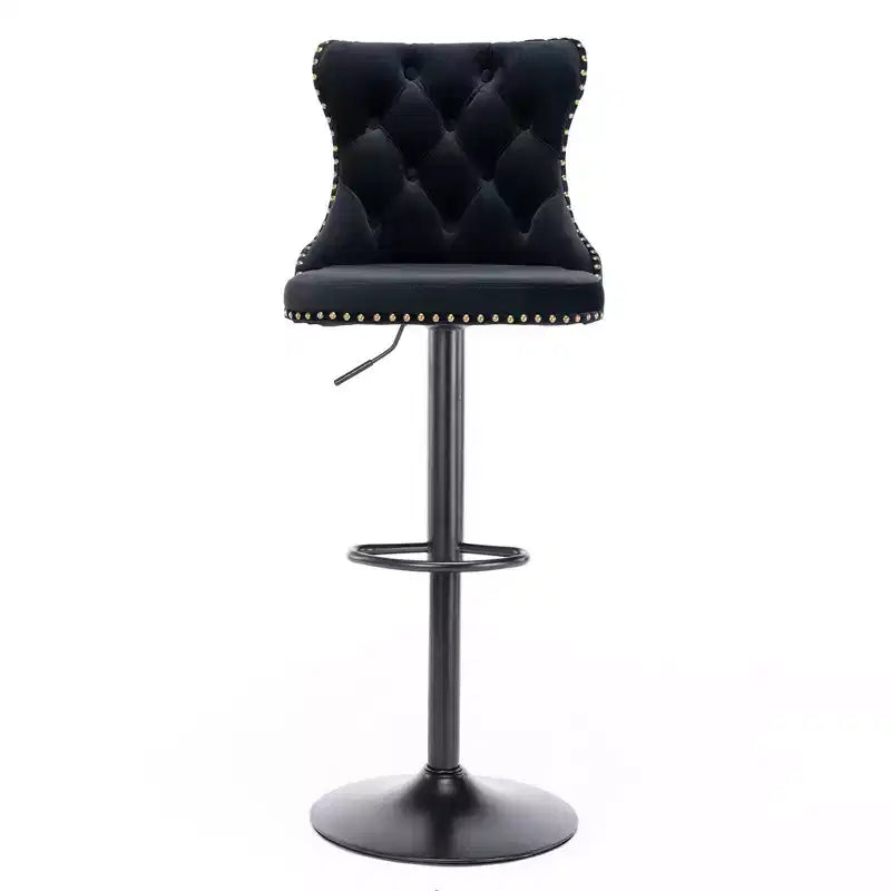 Tabourets de bar pivotants en velours, lot de 2, hauteur réglable, dossier mi-hauteur capitonné, noir