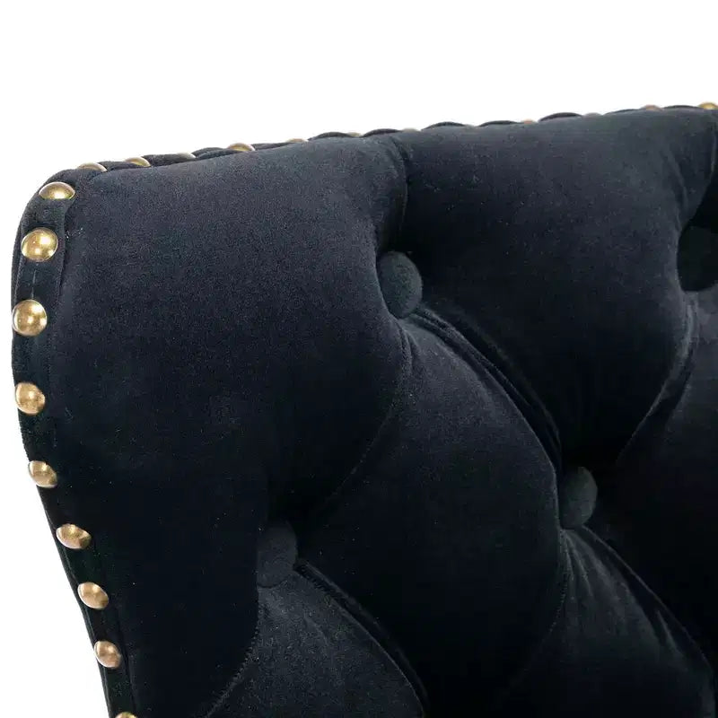 Tabourets de bar pivotants en velours, lot de 2, hauteur réglable, dossier mi-hauteur capitonné, noir
