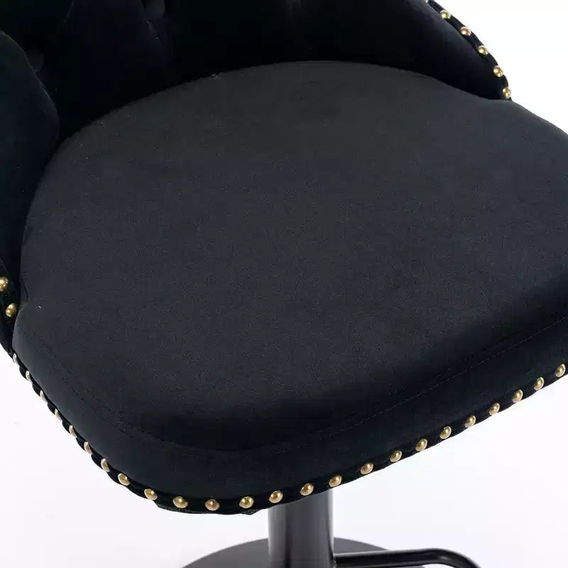 Tabourets de bar pivotants en velours, lot de 2, hauteur réglable, dossier mi-hauteur capitonné, noir