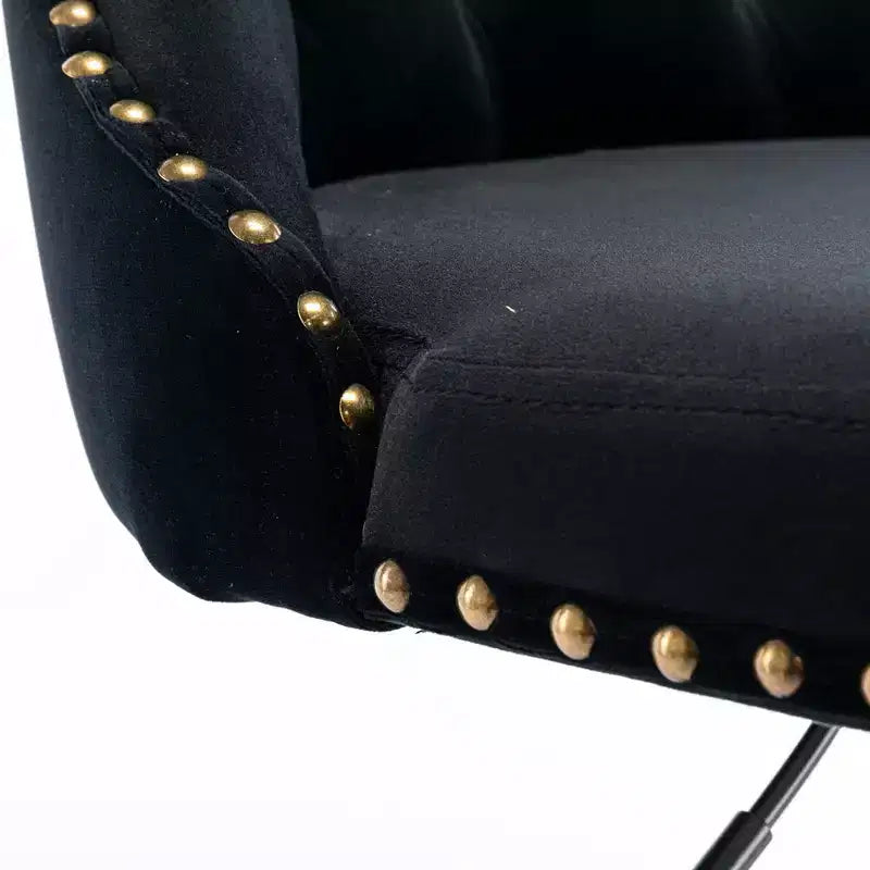 Tabourets de bar pivotants en velours, lot de 2, hauteur réglable, dossier mi-hauteur capitonné, noir