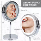 Miroir de courtoisie avec lumières LED grossissement 1x et 3x, éclairage LED double face finition chrome, fonctionne sur piles, diamètre 14,6 cm