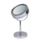 Miroir de courtoisie avec lumières LED grossissement 1x et 3x, éclairage LED double face finition chrome, fonctionne sur piles, diamètre 14,6 cm
