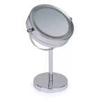 Miroir de courtoisie avec lumières LED grossissement 1x et 3x, éclairage LED double face finition chrome, fonctionne sur piles, diamètre 14,6 cm