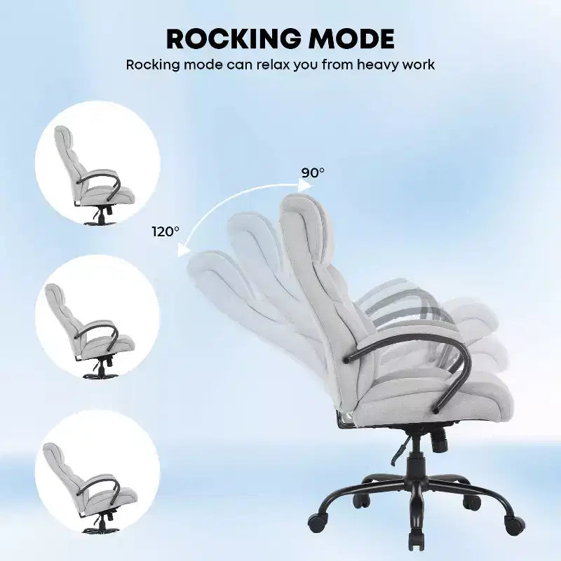 Chaise de bureau pour personnes fortes et de grande taille Chaise de bureau à dossier haut Soutien lombaire Accoudoirs réglables