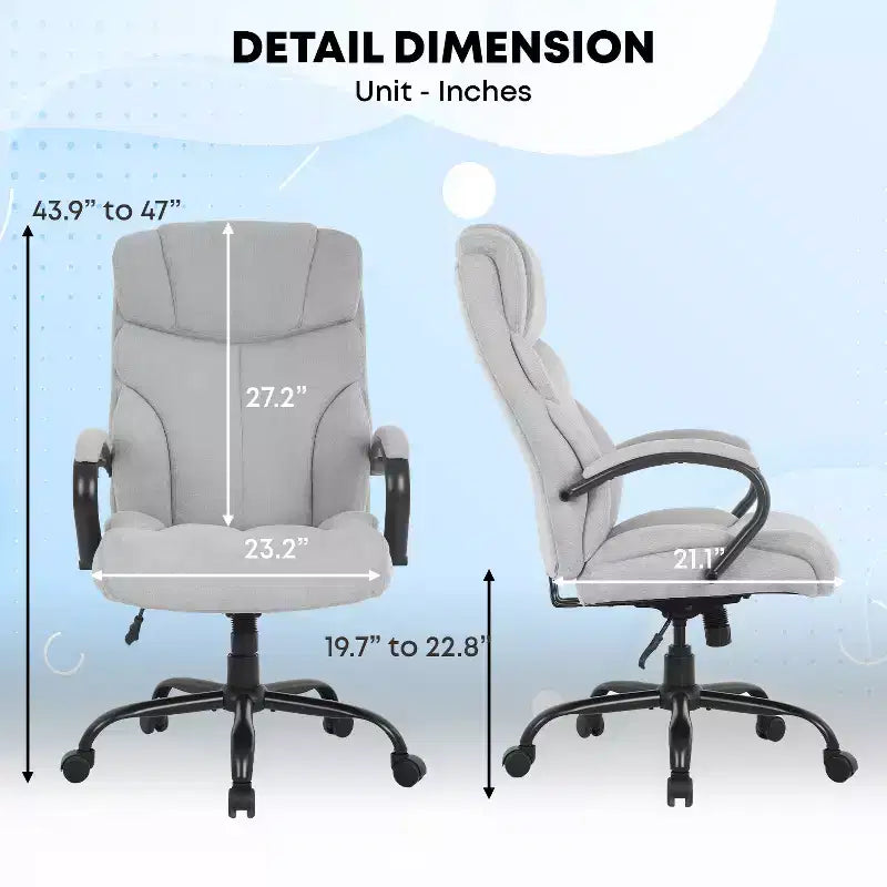 Chaise de bureau pour personnes fortes et de grande taille Chaise de bureau à dossier haut Soutien lombaire Accoudoirs réglables