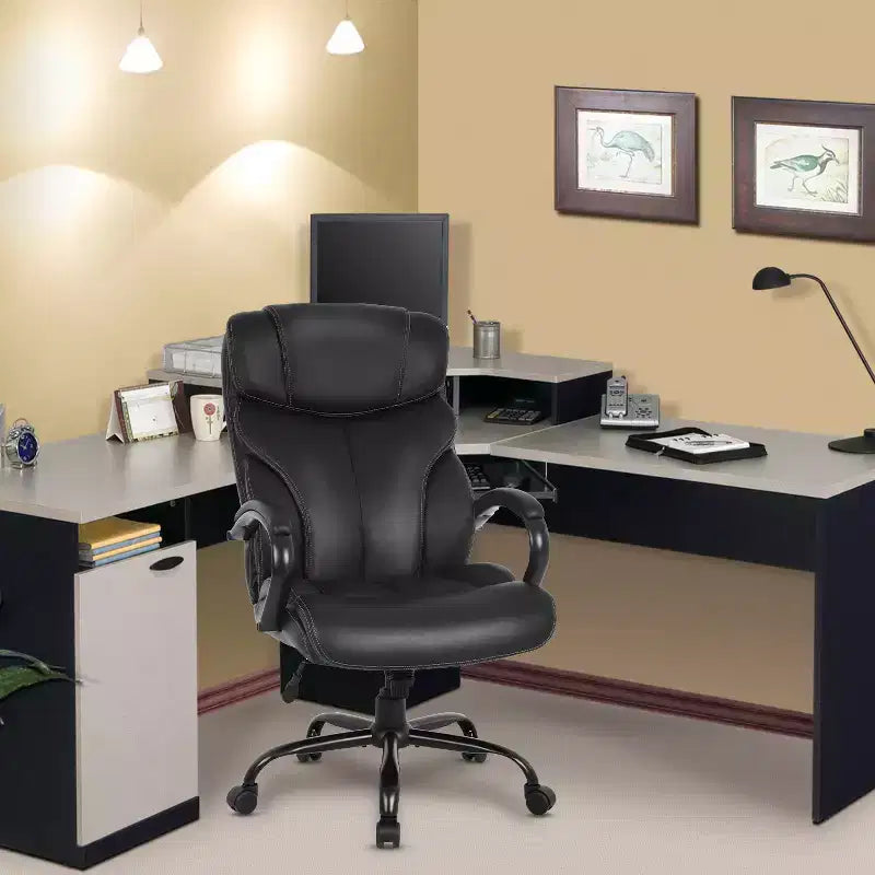 Chaise de bureau pour personnes fortes et de grande taille Chaise de bureau à dossier haut Soutien lombaire Accoudoirs réglables